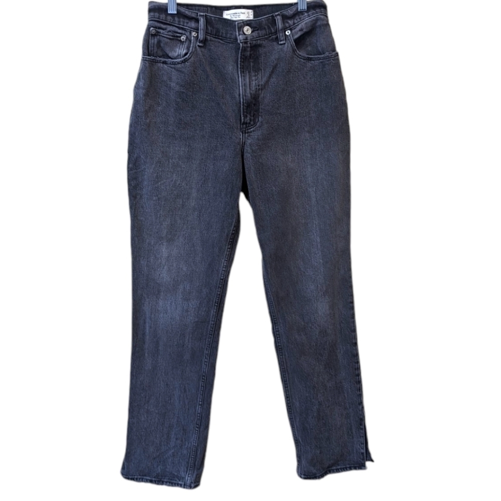 Abercrombie & Fitch 90s Straight Ultra High Rise Grey Stonewashed Jeans (27)